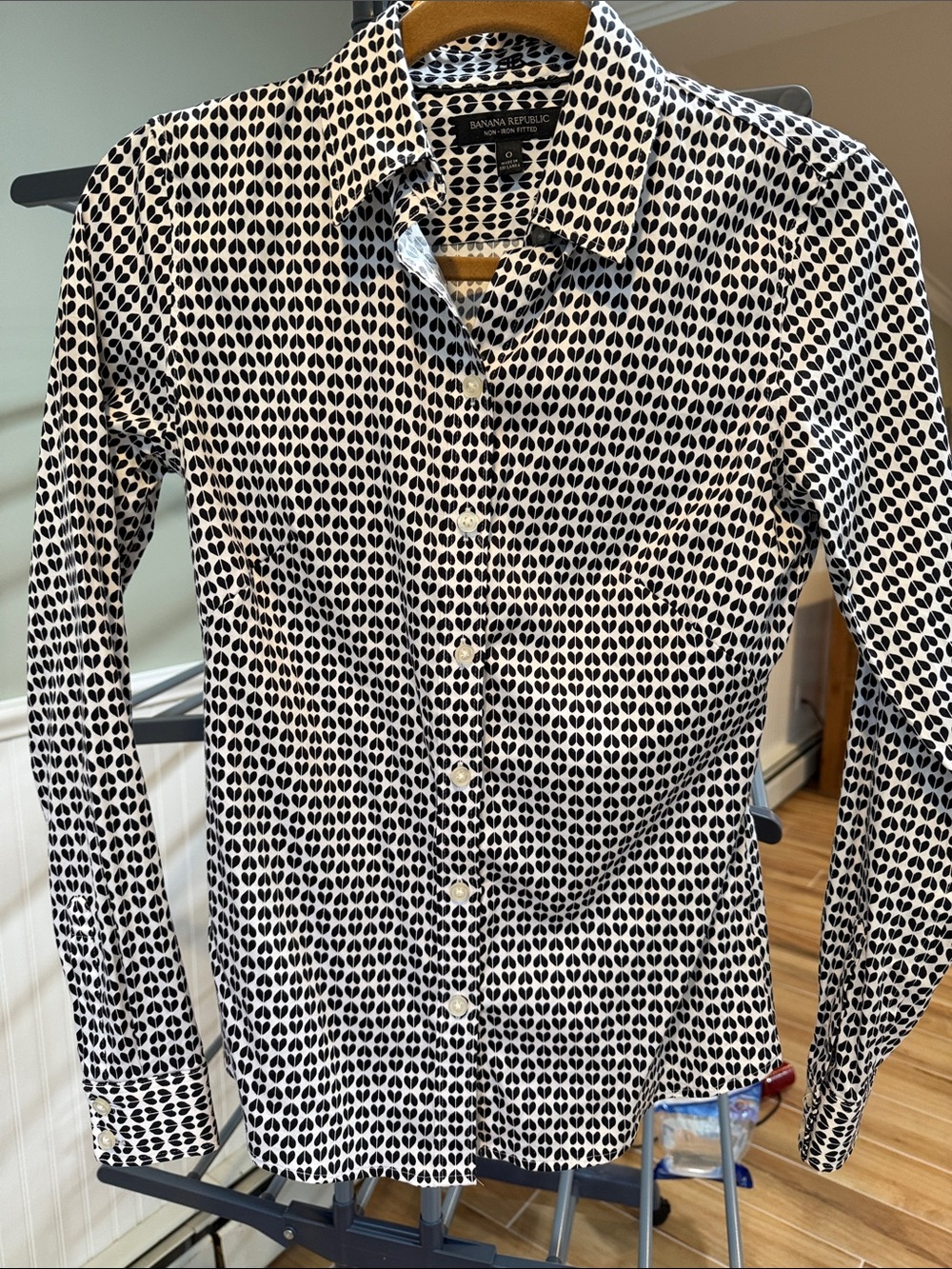 Banana Republic Black and White Heart Dot Button-Down Shirt